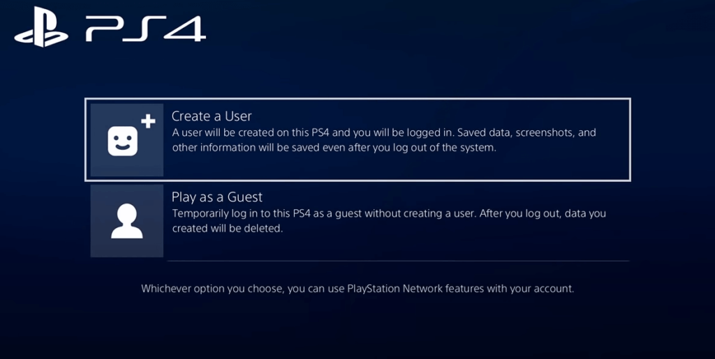 Create PlayStation network on PS4