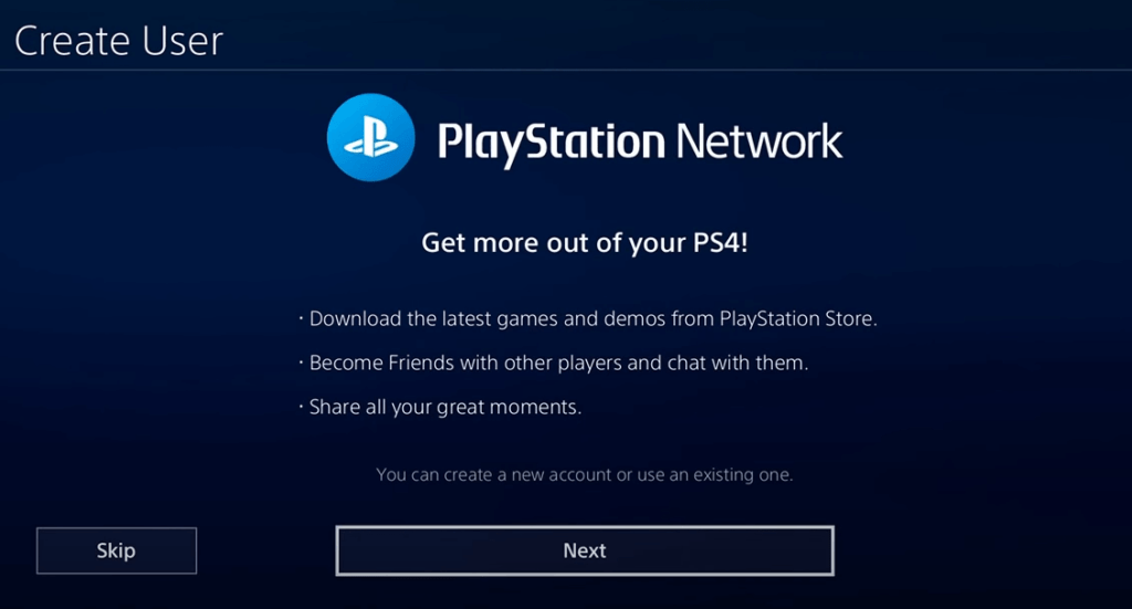 Create PlayStation network on PS4