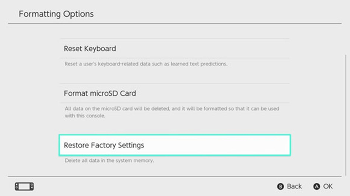 Restore Factory Settings to Reset Nintendo Switch