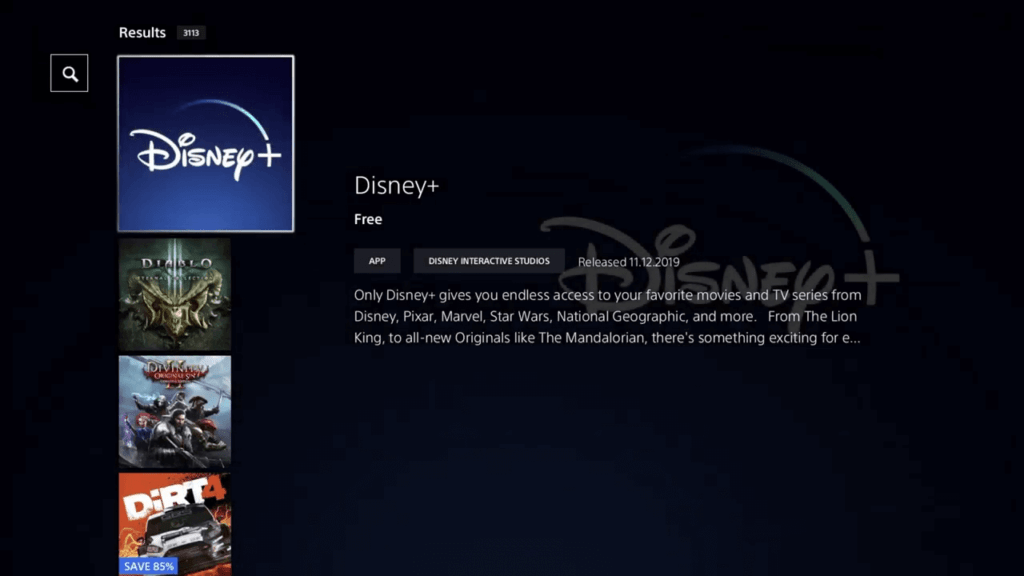 Disney Plus on PlayStation