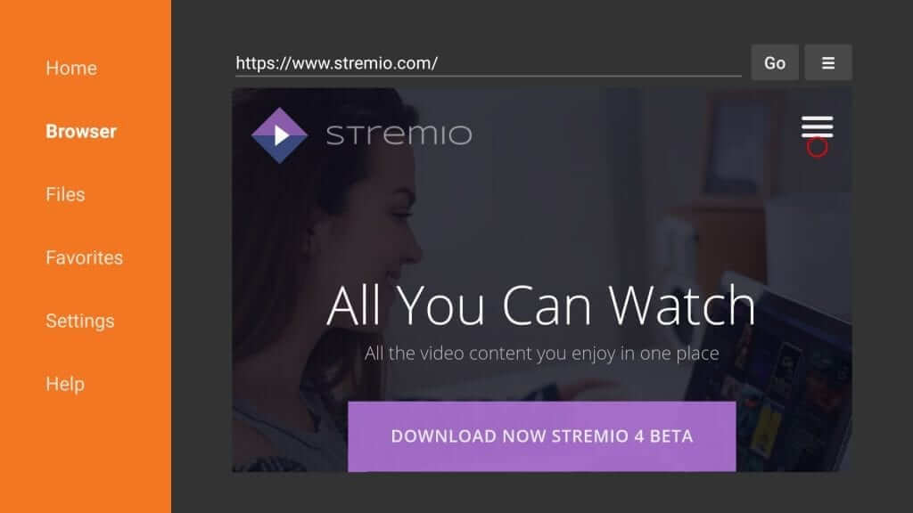 Select Menu - Stremio on Firestick