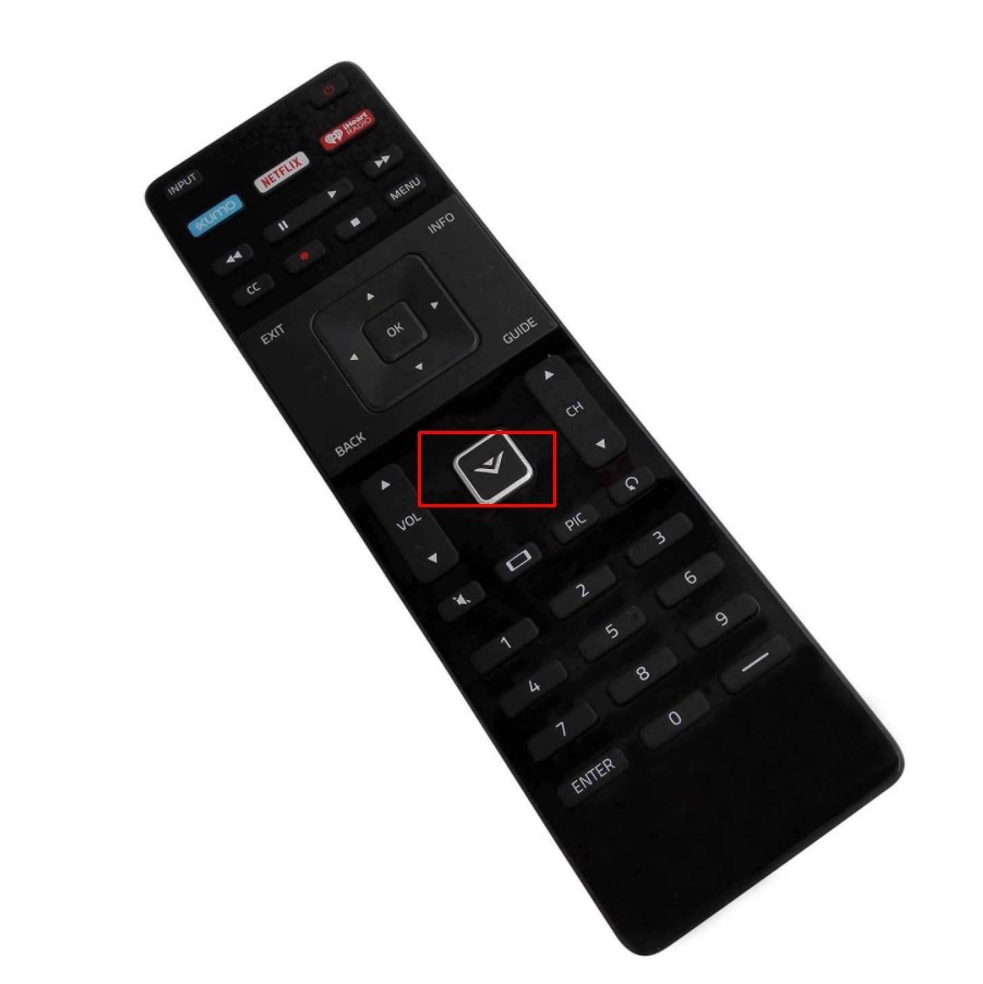 Press the V or Home button on the VIZIO TV remote