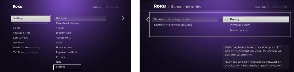 Enable Screen Mirroring on Roku