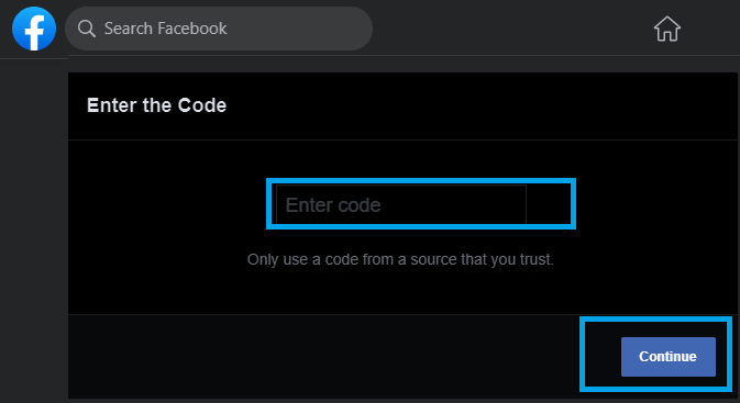 Facebook Code activation