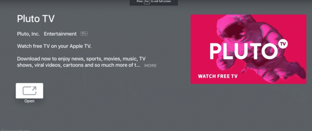 Open Pluto TV on Apple TV