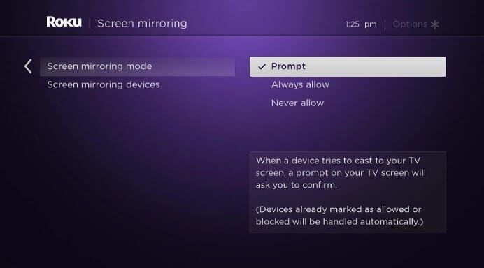 Enable Screen mirroring on Roku