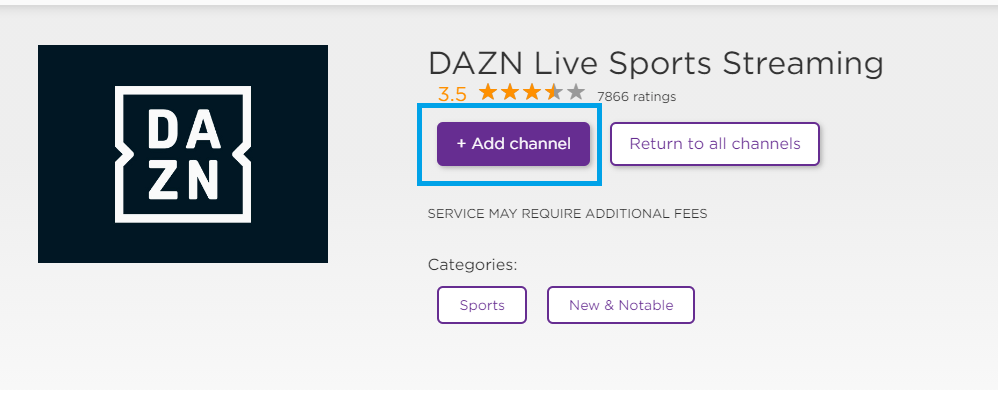 Add DAZN from Roku Channel Store