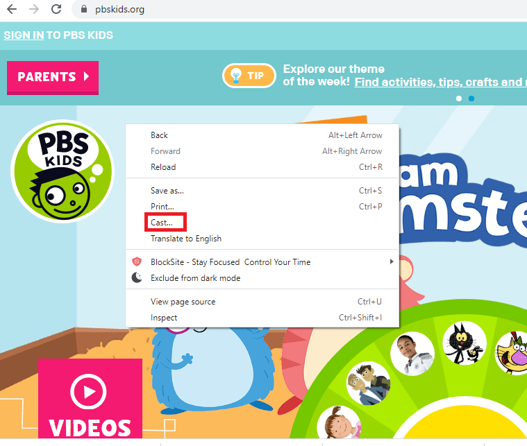 Chromecast PBS Kids from Computer