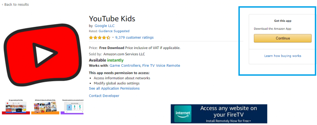 Download YouTube Kids from Amazon App Store