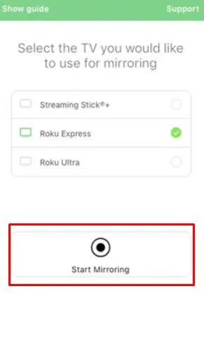 Start Mirroring - Facetime on Roku