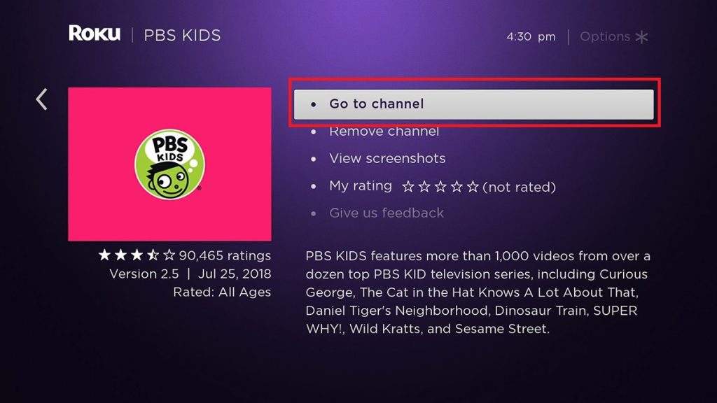 Open PBS Kids on Roku