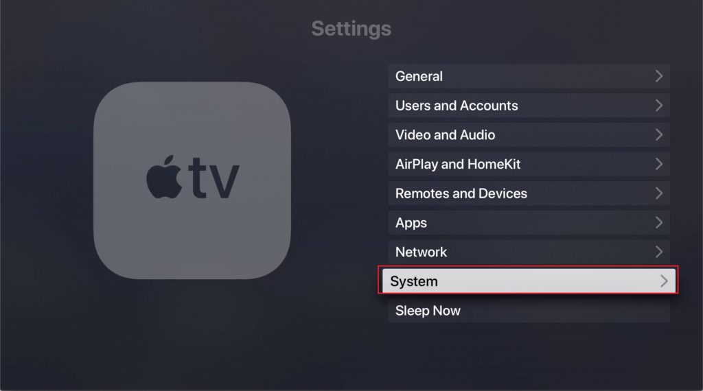 Apple TV System Settings 