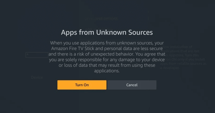 Tap Turn On in the Apps from Unknown Sources