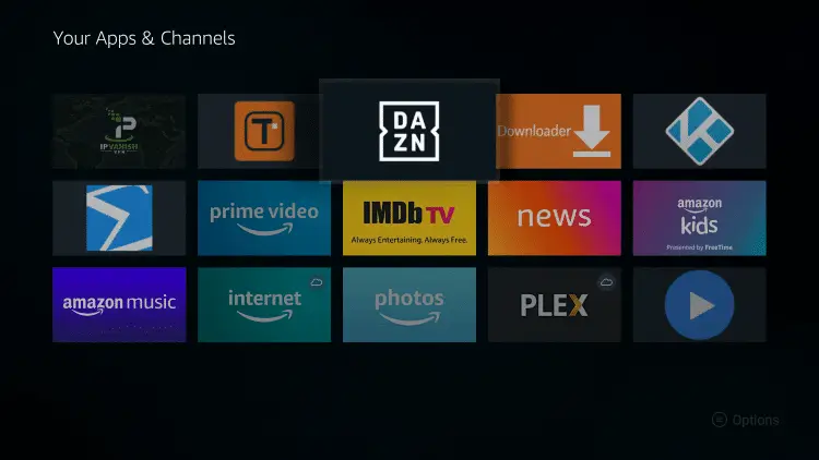 DAZN on Firestick - Drop on the Top Rows
