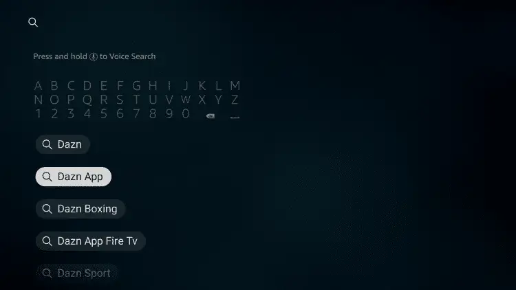 DAZN on Firestick - Search for the app