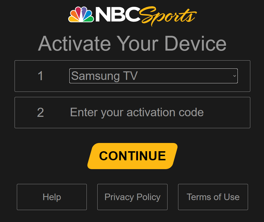 Enter the Activation code -Super Bowl on Samsung Smart TV