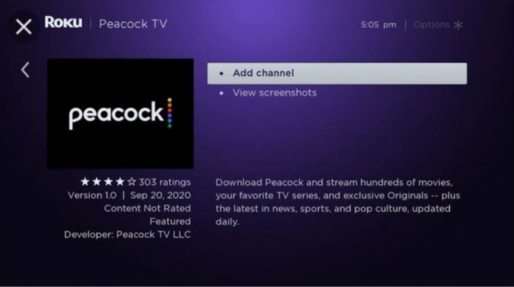 click add channels- Peacock Tv on Roku