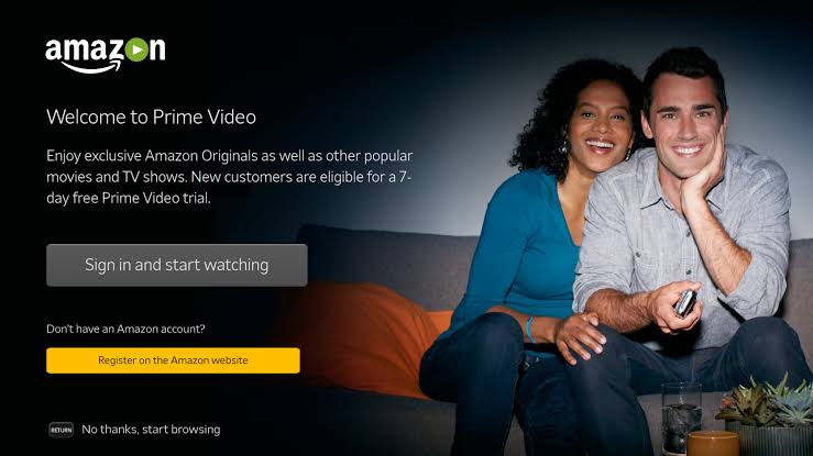 Prime Video on Tivo Stream 4k- click the sign in and start watching option