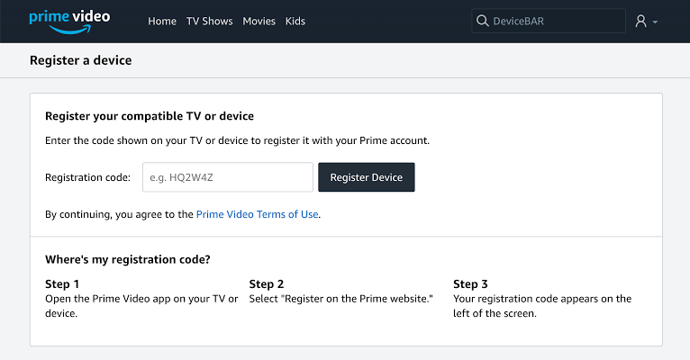 Prime Video on Tivo Stream 4k- enter the code