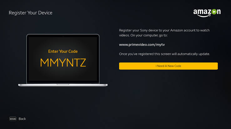Prime Video on Tivo Stream 4k. code and activation link appears.