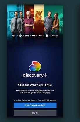 Discovery Plus on Sony Smart TV- click free trail