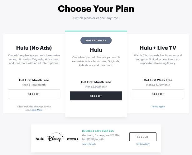 Hulu on Google TV- choose the plan