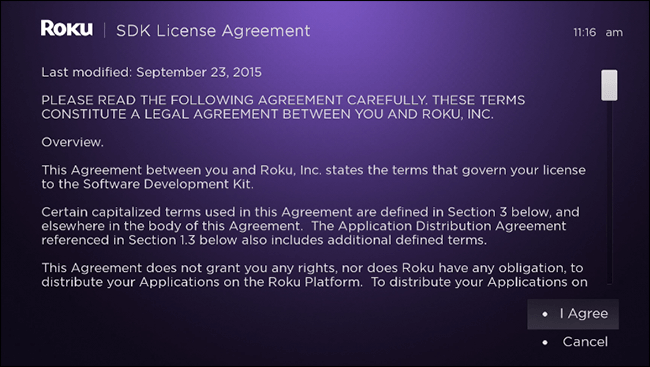 click on I Agree to stream SoPlayer on Roku