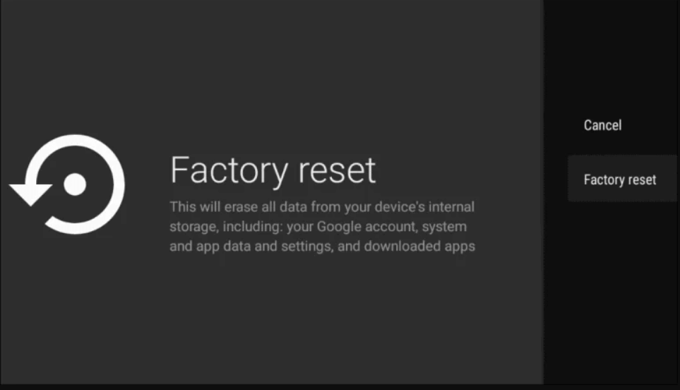 click factory reset to factory reset chromecast with google tv