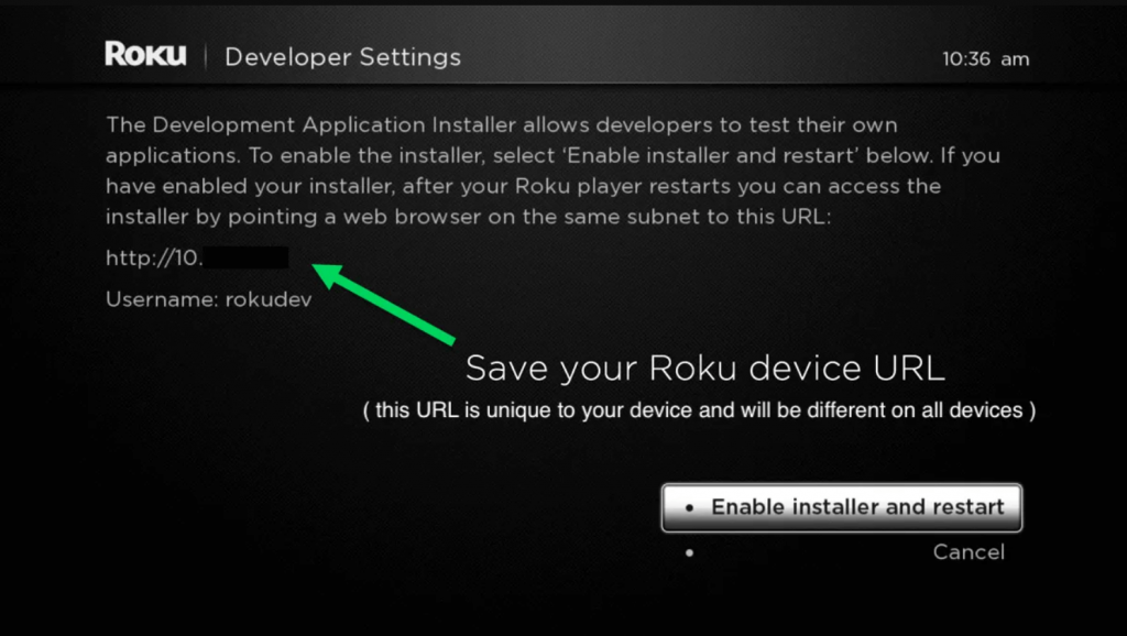 click on enable installer and restart to get channel PEAR on Roku