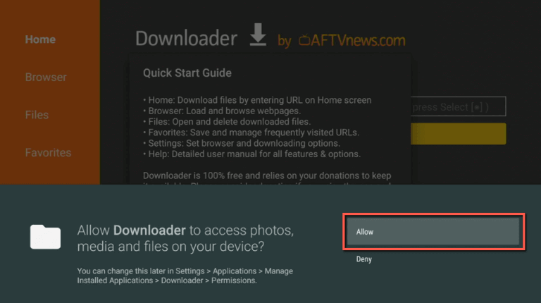 allow to access files and media