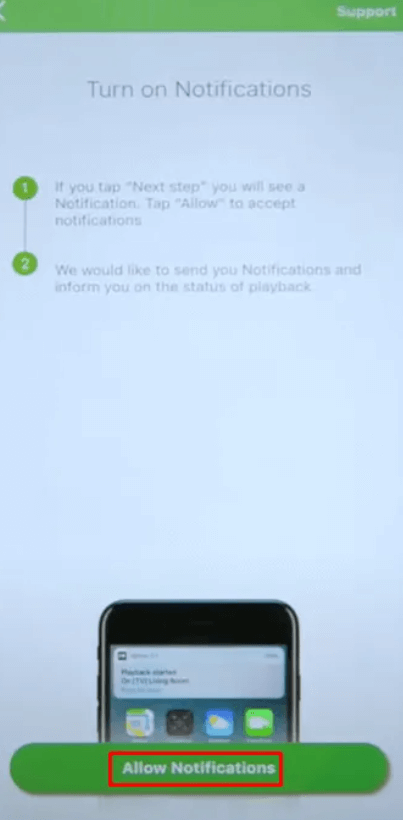 Click on Allow Notifications on iOS device