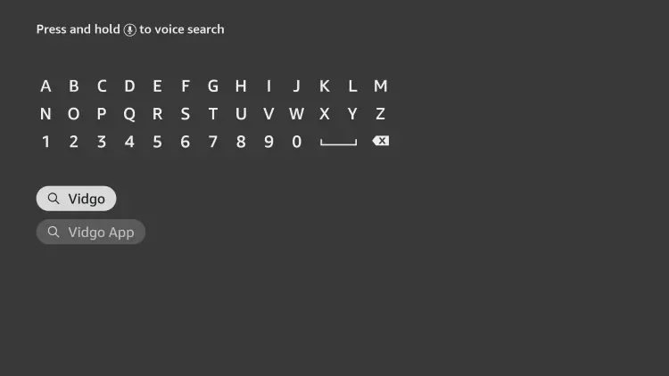 Type Vidgo using the on-screen keypad