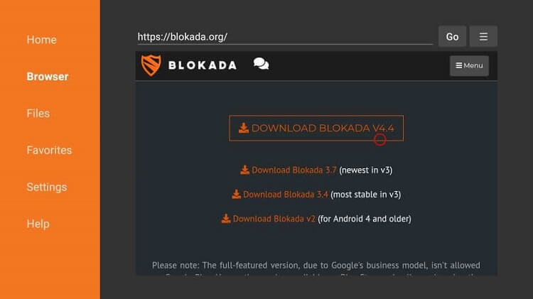 Select any one versions of Blokada app 