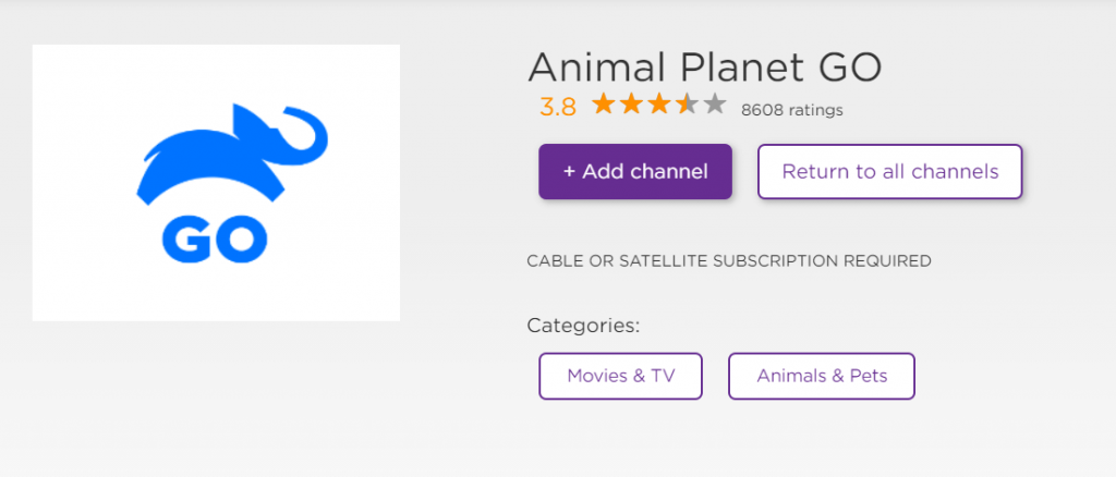 Add Channel - Animal Planet on Roku