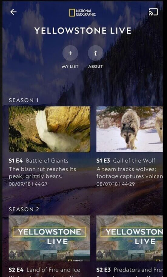 Click on the cast icon to Chromecast Nat Geo