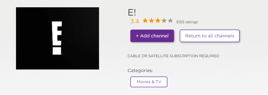 Click on Add channels to stream E! on Roku 
