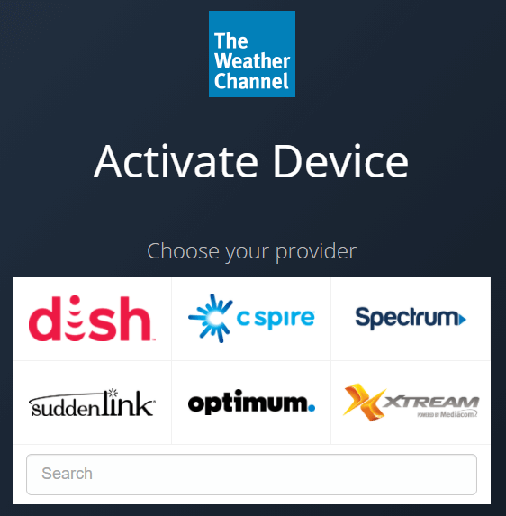 select your TV service provider 