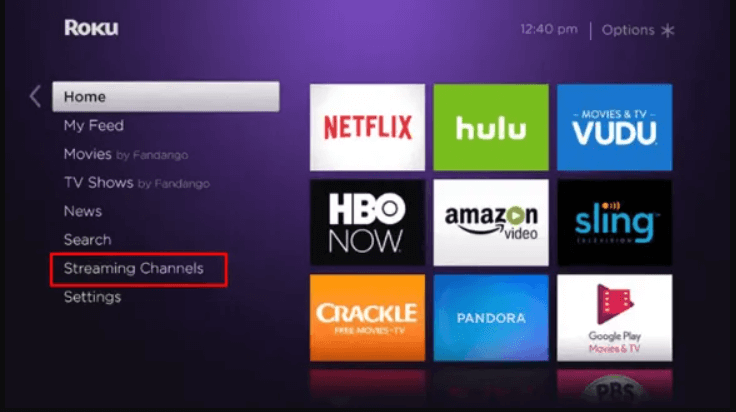 click on Streaming Channels to install comedy central on Roku
