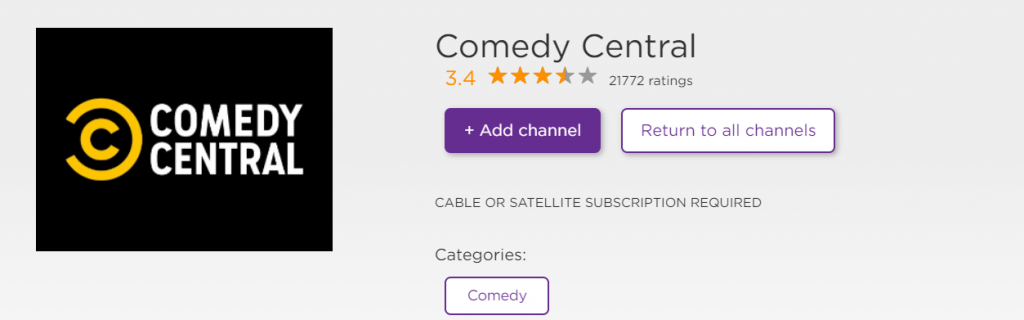 click on add channel to install comedy central on Roku