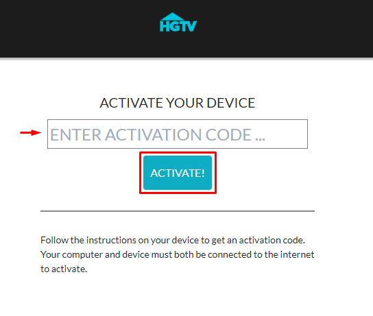 enter the activation code to activate HGTV on Firestick