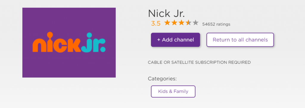 Click on Add Channel - Nick Jr. on Roku
