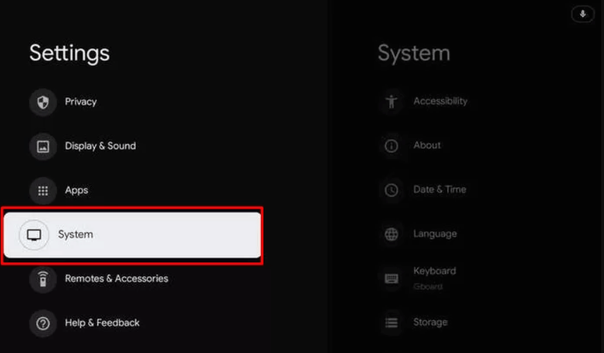 click on System to install TV Land on Google TV