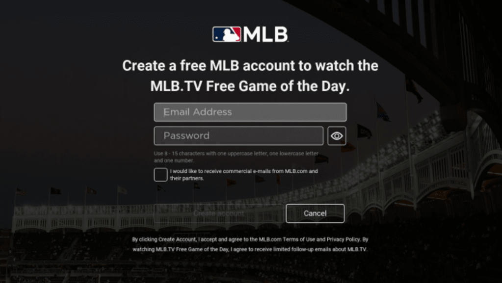 Input details - MLB TV on Roku
