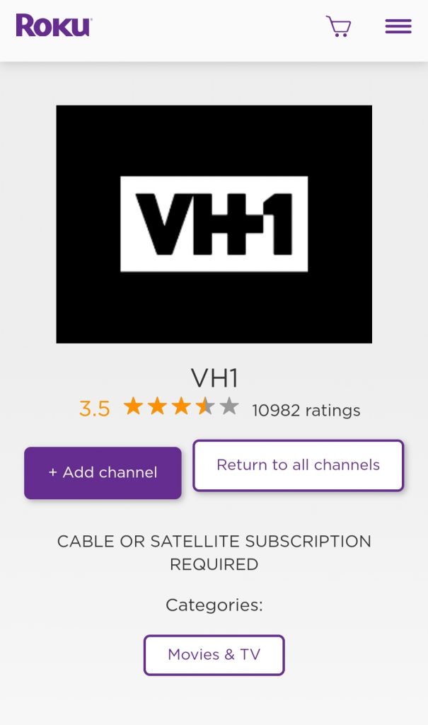 Add VH1 on Roku