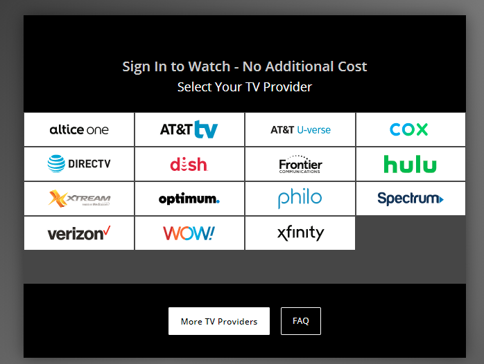 Select your TV provider to login.