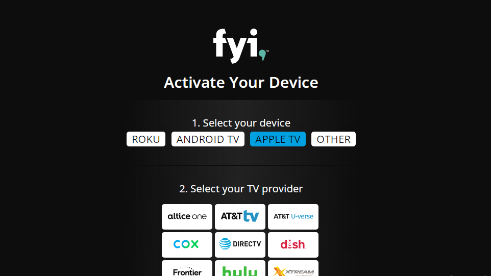 Choose device and TV provider