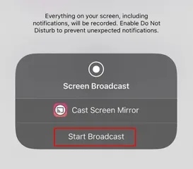 Select the Start Broadcast option.