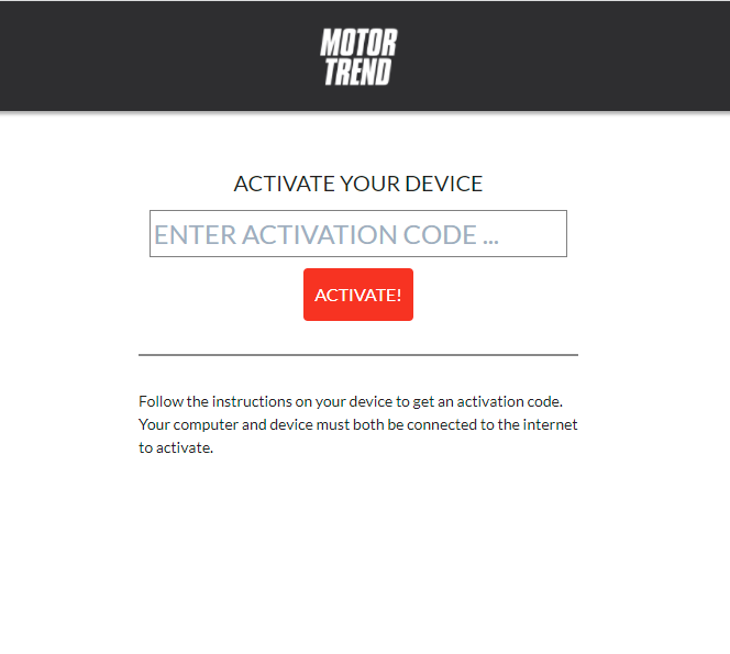 Enter the Activation Code to stream MotorTrend TV on Google TV.