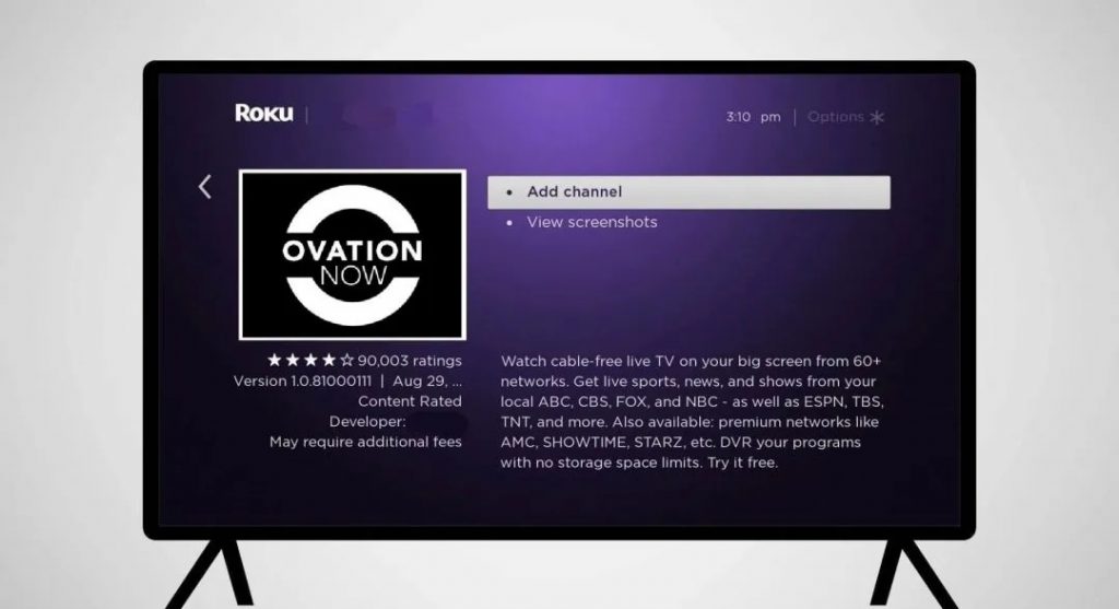 Add Ovation Now on Roku