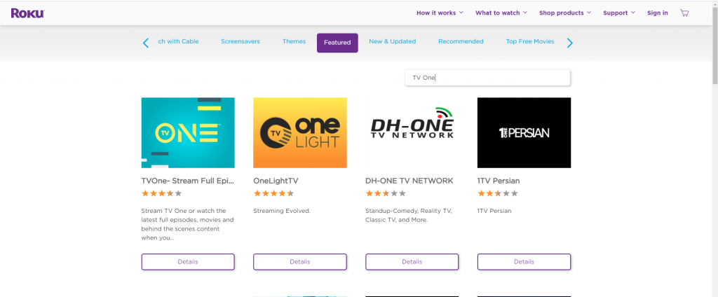 Select TV One on Roku